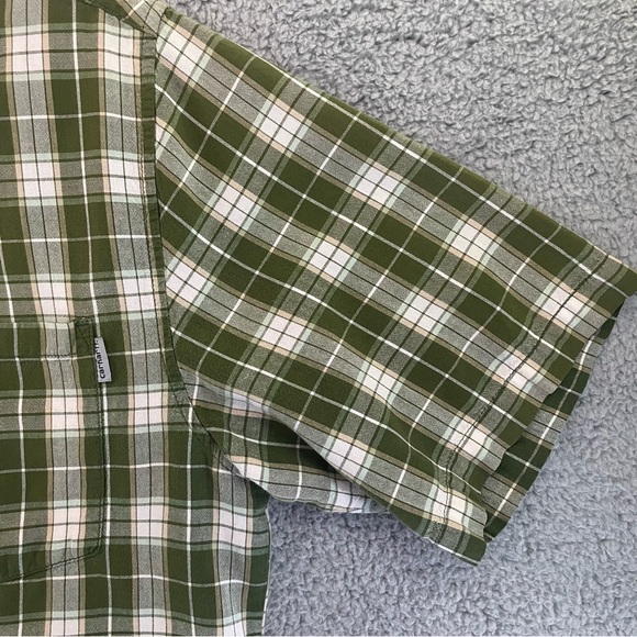 Carhartt Mens Size M Shirt Short Sleeve Plaid Button Up Pocket Logo - Picture 4 of 10